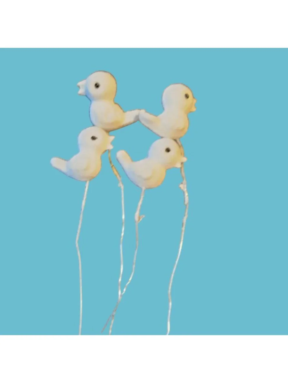 White Flocked Bird Decoration Wire Stem Crafting Floral Design Lot 4